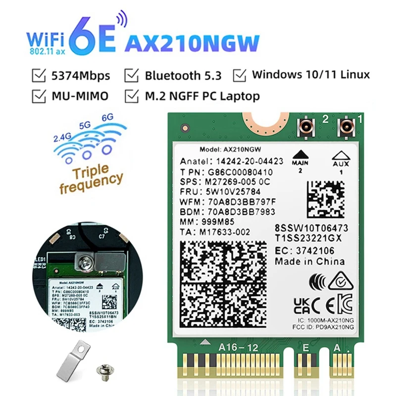 Беспроводная сетевая карта Wi-Fi 6E AX210 Bluetooth 5 3 M.2 5374 Мбит/с 2 4 ГГц 6 802.11Ax адаптер для