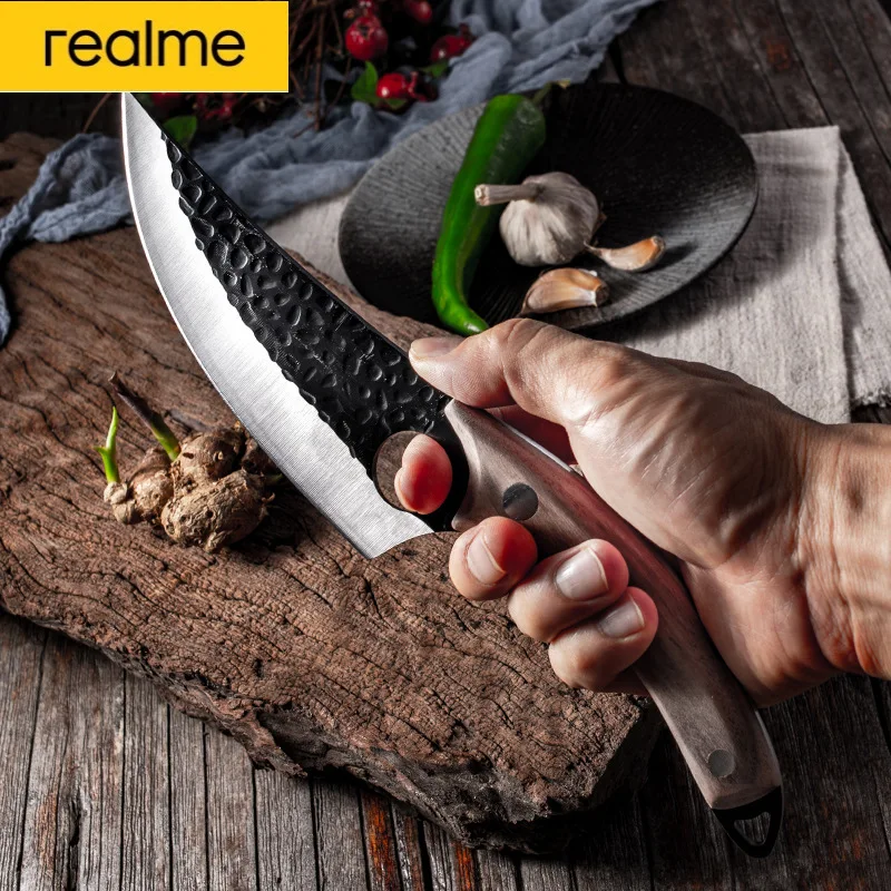 

Realme Chef Knife Forged Stainless Steel Butcher Knife Outdoor Hunting Kitchen Knife for Meat Fish Fruit Boning Knife Cleaver