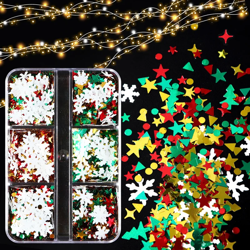 

Small 6 box Christmas Nail Enhancement Sequins Autumn And Winter White Snowflake Nail Enhancement Sequins Accessories