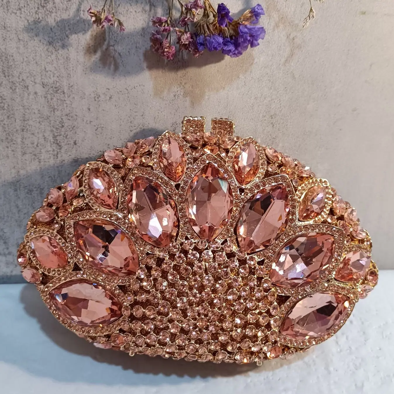 

Rose gold Rhinestone Clutches Luxury Champagne Diamond Wedding Purse Newest Crystal Dinner Handbags Designer Party Minaudere Bag