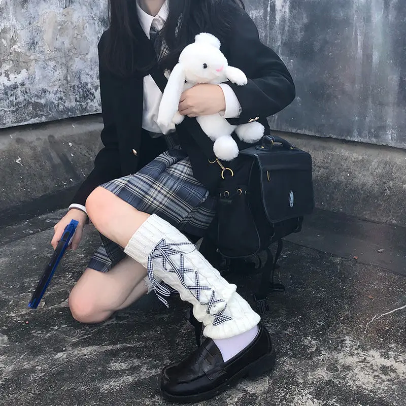 

Lolita Black Knit Jk Mid-Tube Pile Socks For Women Autumn/Winter Thickened Warm Mid-Long Fake Binding Design Japanese Schoolgirl