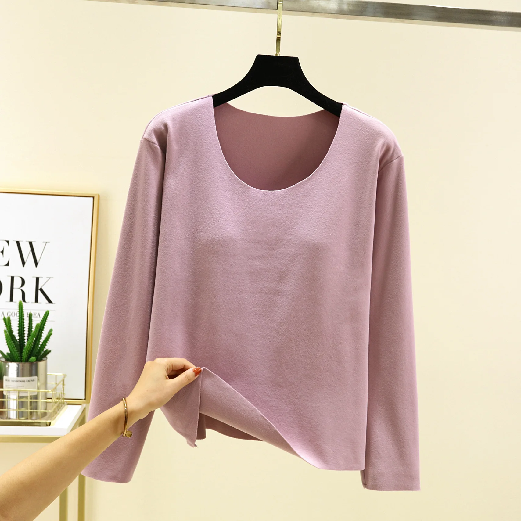 De Rong нагрудная подушка с круглым вырезом длинным рукавом теплая нижняя рубашка