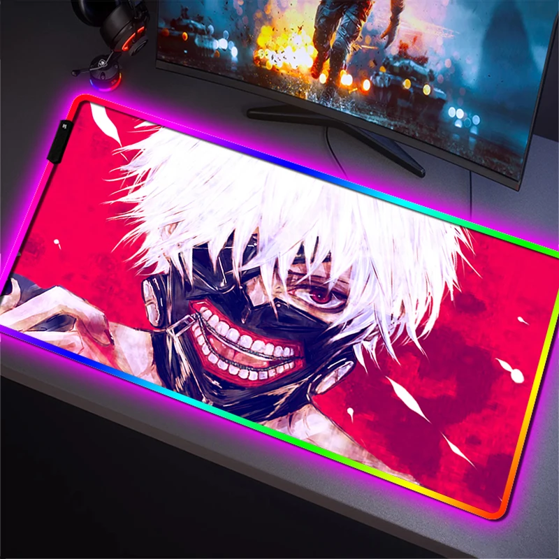 

RGB Mouse Mats Tokyo Ghoul Gamer Keyboard Pad Backlight Gaming Accessories LED Desk Mat Mousepad Mause Pads Large Xxl Protector