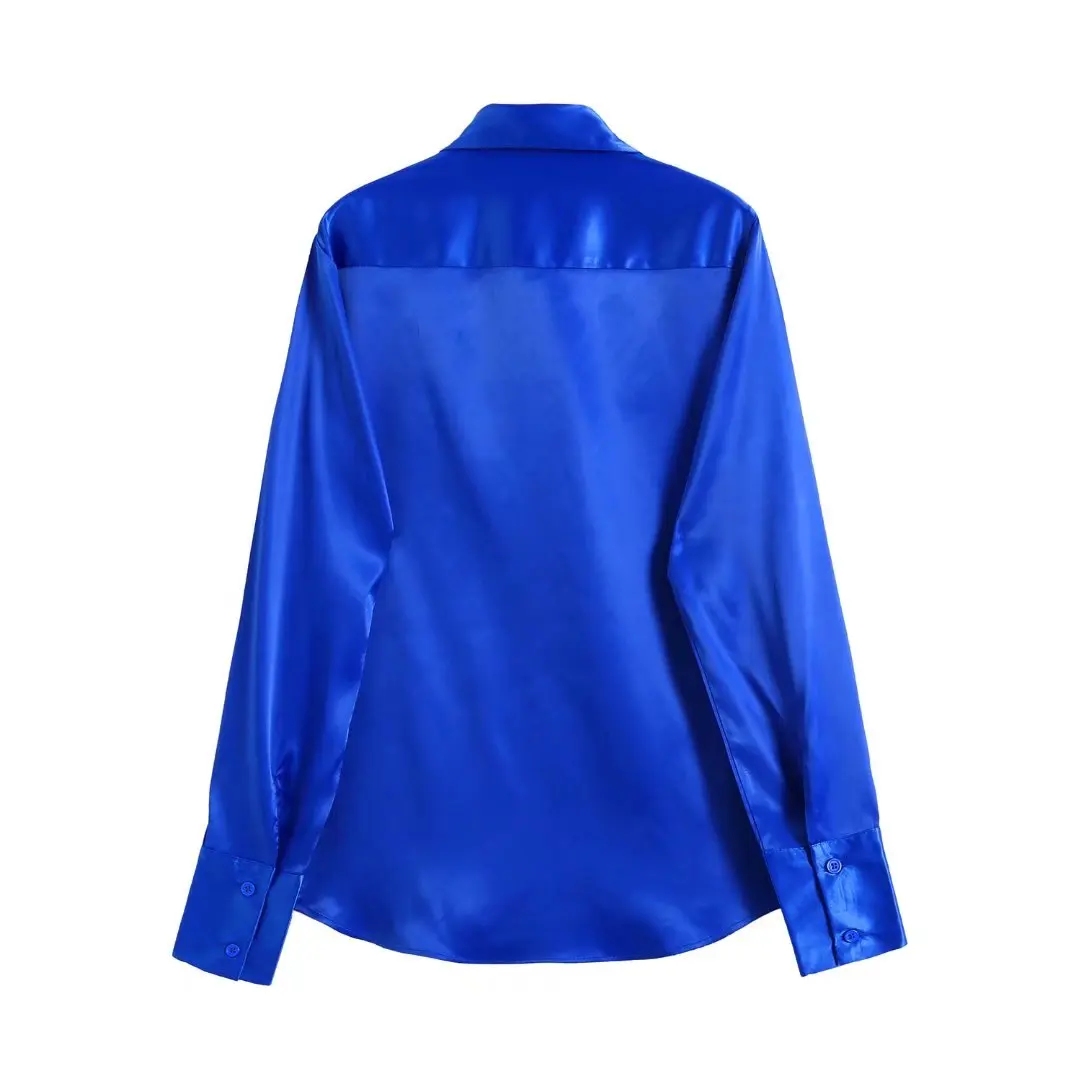 KEYANKETIAN ZA Женская шелковая атласная текстурная синяя рубашка 2022 Весна офисная