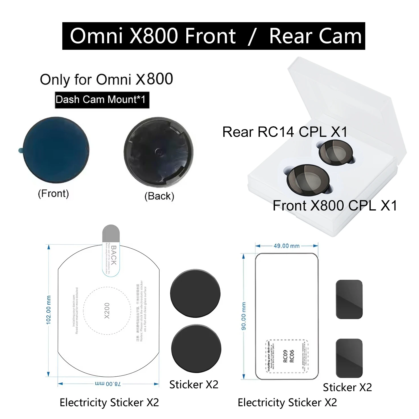

Для 70mai Dash Cam 4K Omni X800 CPL Фильтр для 70mai Задний Cam CPL Фильтр для 70mai Omni X800 Наклейка на крепление