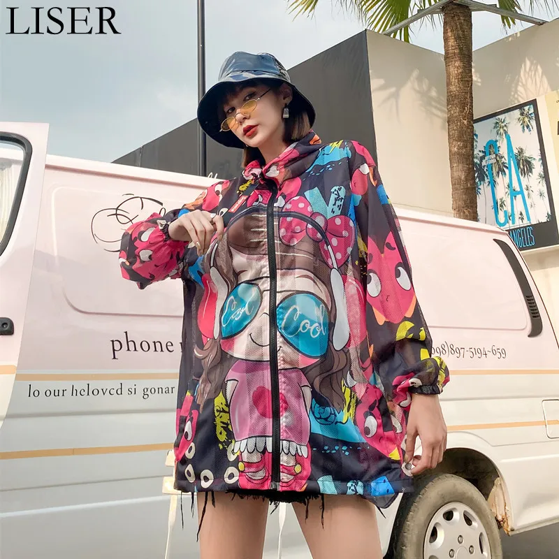 

Summer Fashion Long-Sleeved Hooded Sunscreen Clothing 2022 New Cartoon Girl Printing Loose Plus Size Jacket Women Ins Tide LL937