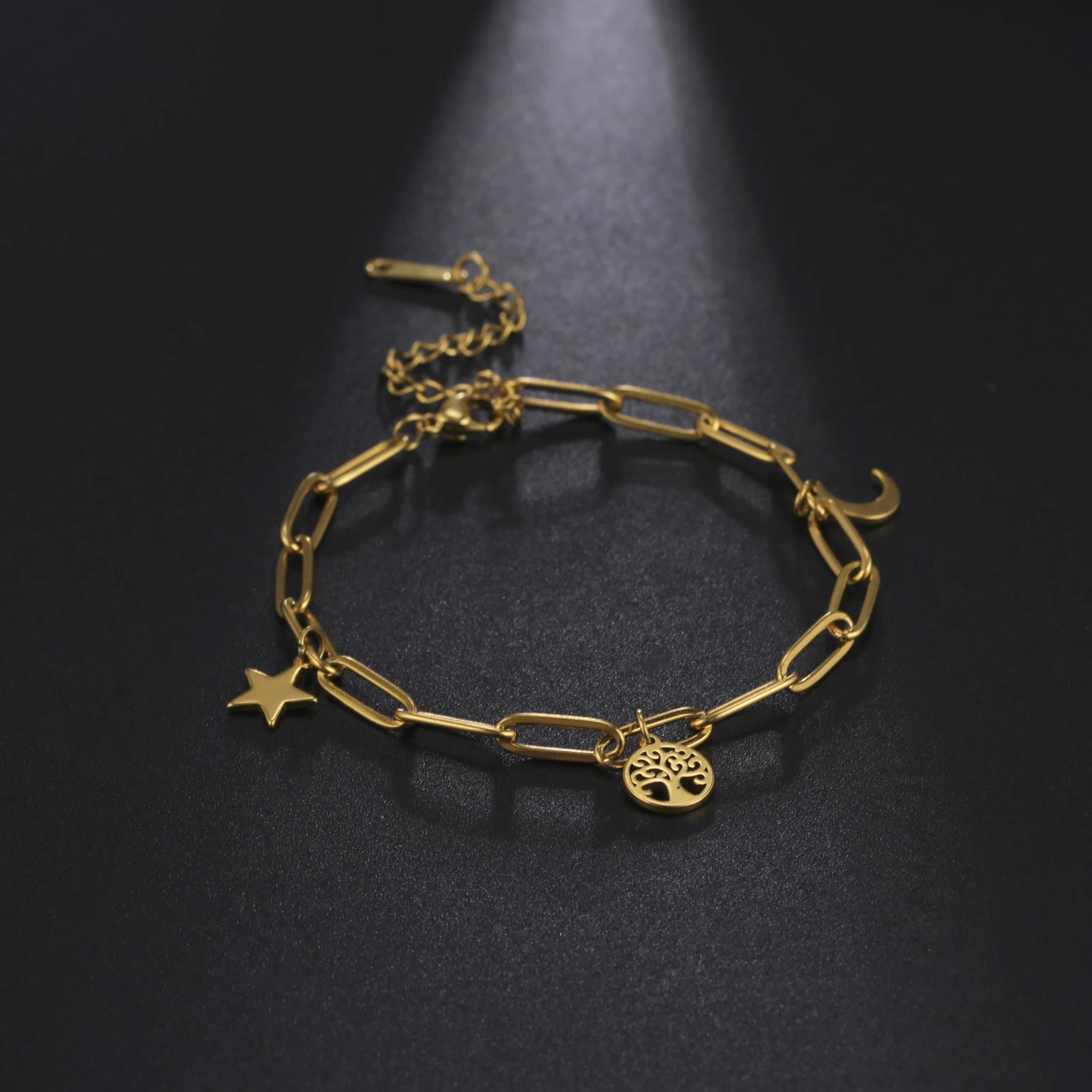 

Women's Bracelets Star Moon Pendant Bracelet Fashion Stainless Steel Double Chain Bracelets for Party Gifts