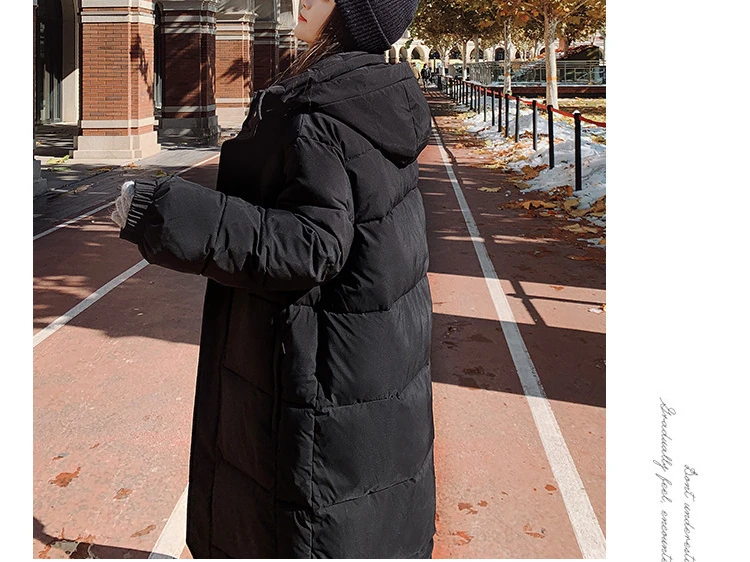 Loose Down Cotton Jacket for Women 2022 Autumn Winter New Hooded Thickened Parkas Fashion Korean Black Long Sleeve Lady Overcoat