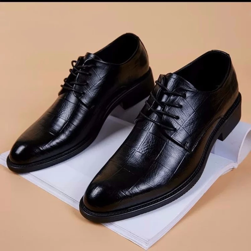 

Men Wedding Leather Business Men's Dress Pointed Casual Youth British Style Inner Heightening Spring 2022 New Arrivals Shoes