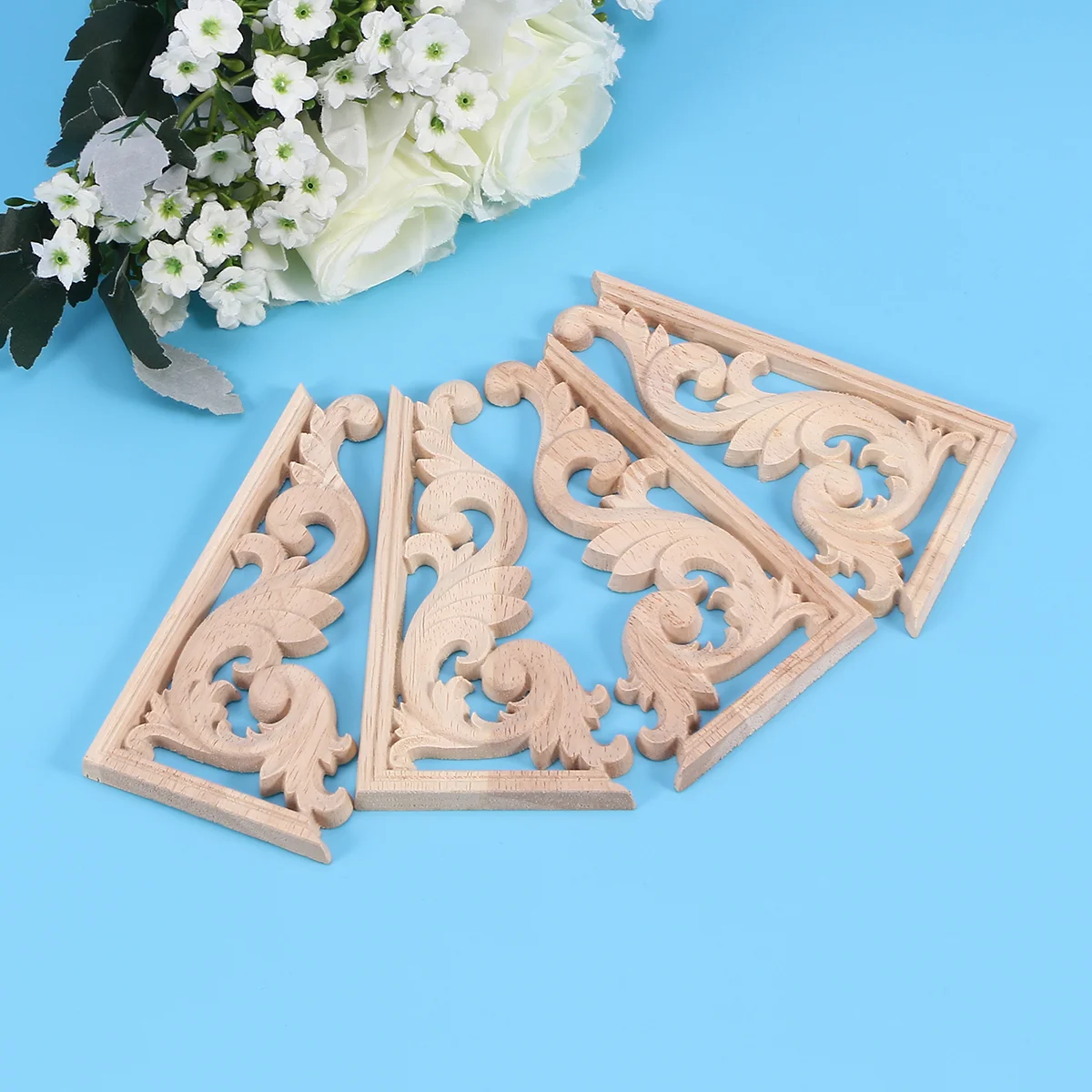 

Wood Applique Onlay Carved Appliques Onlays Furniture Corner Decorative Unpainted Wooden Cabinet Decal Wall Frame Frames Carving