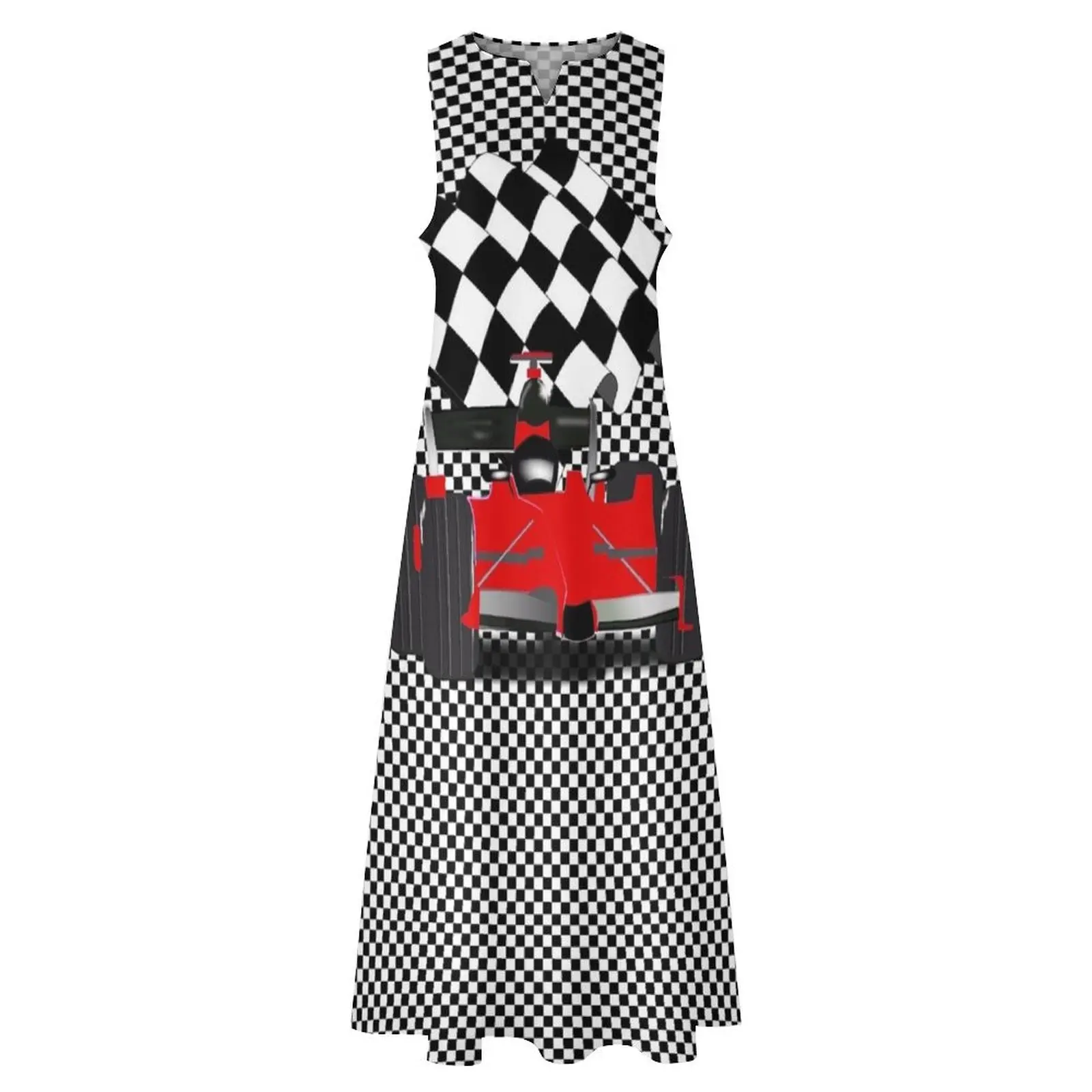 Красная гоночная машина с клетчатым флагом Длинное платье Элегантное свадебное