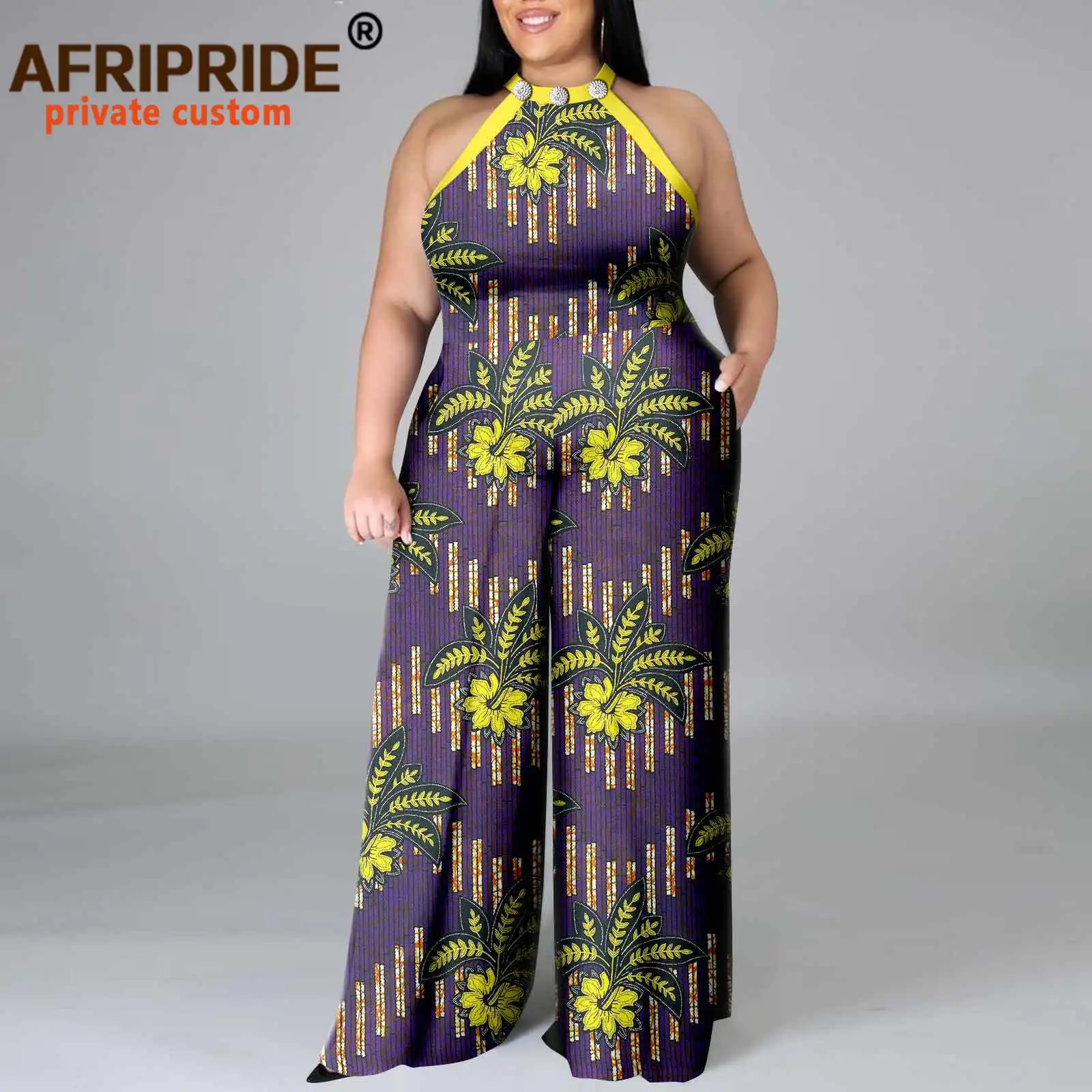 Afripride African Clothing for Women Tailored Sleeveless Ankle Length Wide-Leg Jumpsuit Summer Casual Style A2229003