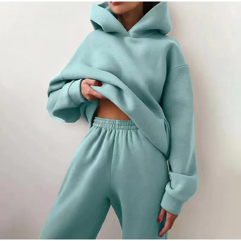 

Winter Two Piece Sets Women Tracksuit Oversized Suit 2023 Autumn Trouser Suits Female Sweatshirt Solid Sports Hoodie Sportswear