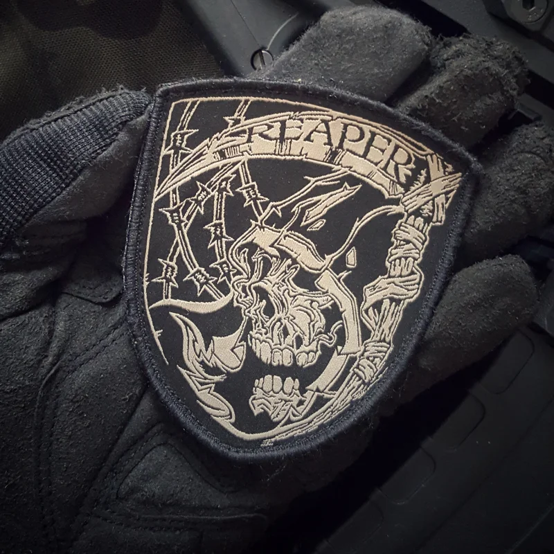 

Reaper Tactical Patch Horror Skull Military Applique Army Fan Embroidery Armband Badge Hook and Loop Morale Badge on Backpack