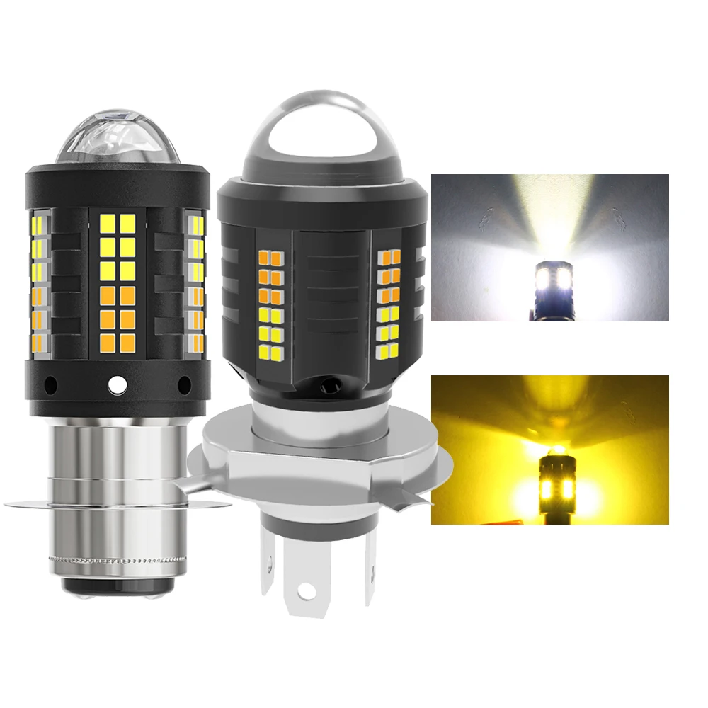 

1X H4 LED Headlight for Motorcycle P15D BA20D Bulbs White Yellow Hi Low Beam Projector Lens Fog Lamp Scooter Motorbike Headlamp