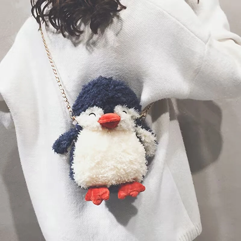 Cartoon Penguin Doll Girls Shoulder Bag Student Travel Chain Coin Purse One Shoulder Diagonal Bag Animal Handbag Gift