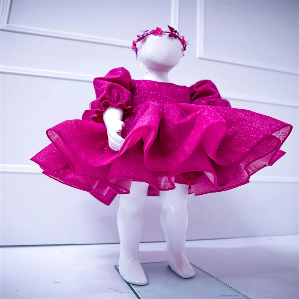 Платье цвета фуксии для крещения на день рождения платье с цветочным узором