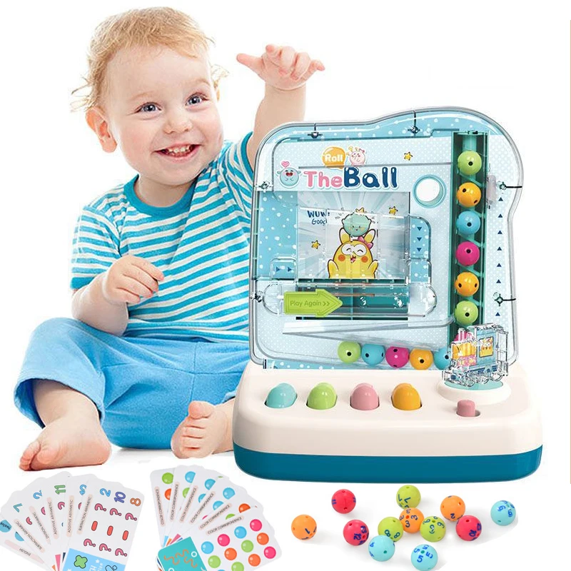 

Kids Montessori Math Toys Rolling Ball Track Game Machine with Card Baby Activity Board Games Learning Educational Math Toy Gift