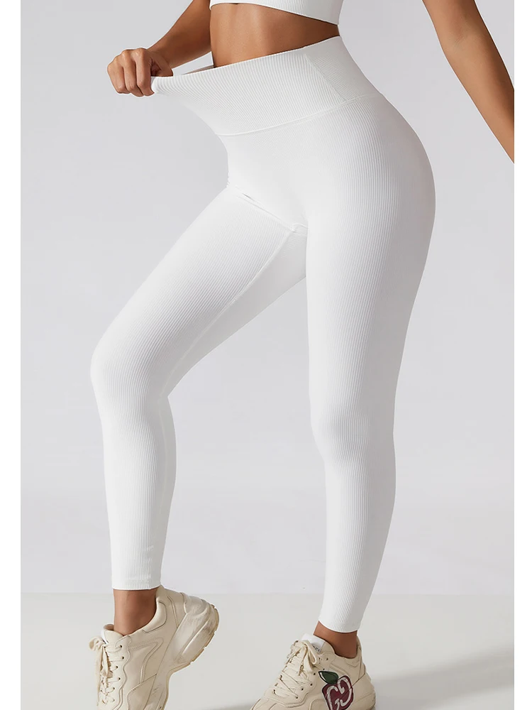 Women Ribbed Seamless Sport Leggings High Waist Workout Gym Yoga Pants Butt Lifting Tummy Control High Elastic Fitness Jeggings