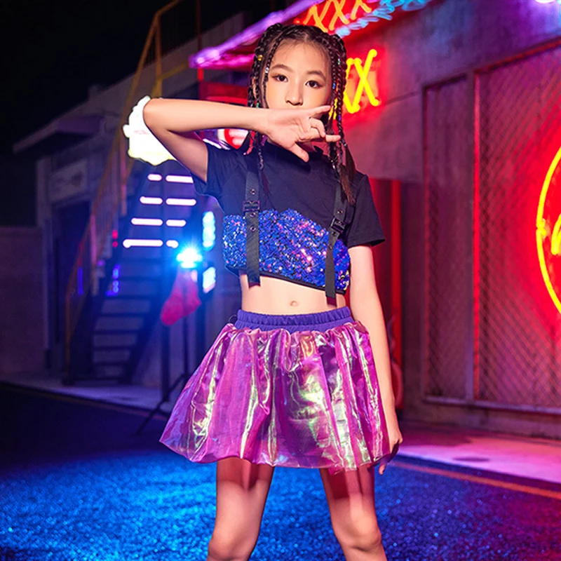 

Jazz Dancing Performance Stage Costume Set Girls Fashion Sequins Tops Skirt Catwalk Show Wear Hip Hop Street Dance Clothing