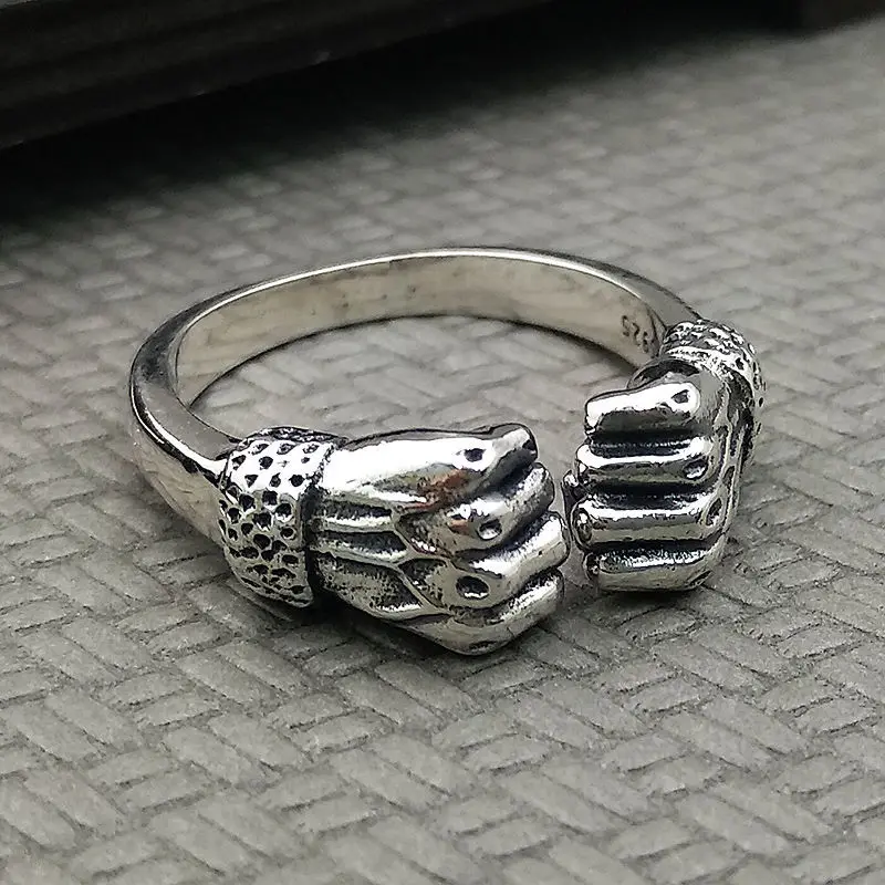 

RetroDesigner unique creative Thai silver opening adjustable power fist ring trend retro craft simple men jewelry