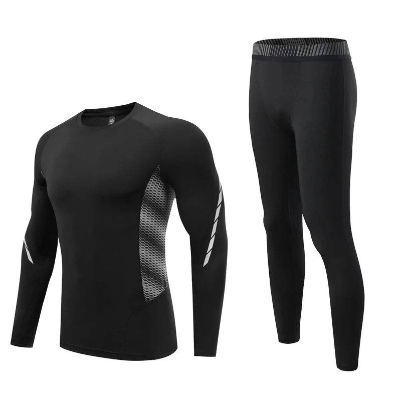 

Men's Training shirt Gym Leggings 2 pc Tracksuit Black Sports Tights Compression Underwear rash guard male Running jogging suits