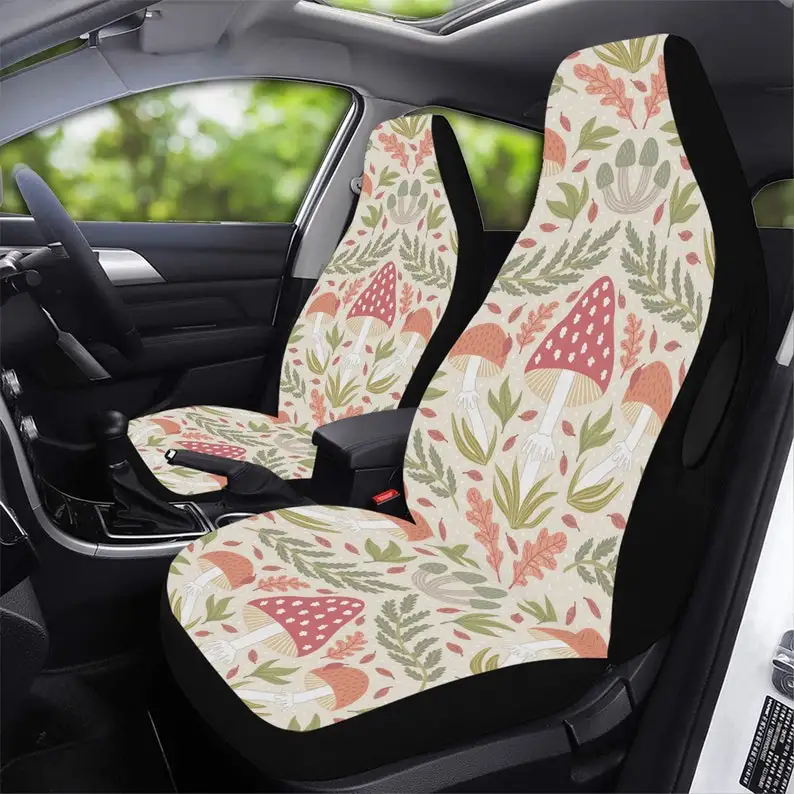 

Mushroom Cottagecore Boho Car Seat Cover For Women, Cottagecore Cute Green Floral Front Bucket Seat Cover For Car Vehicle, Natur