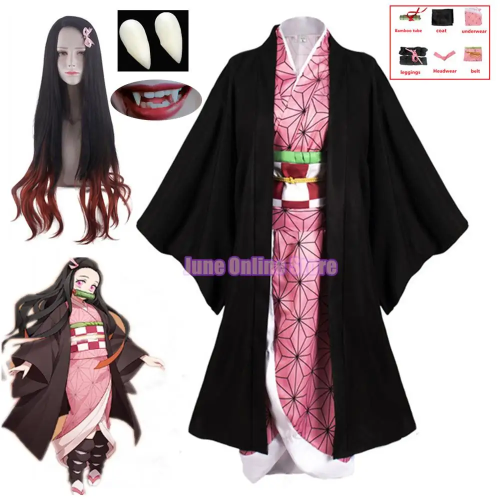 

Anime Demon Slayers Kamado Nezuko Cosplay Kimetsu no Yaiba Costume Kimono Uniform Clothes Props Suits Halloween Comic-Con Party