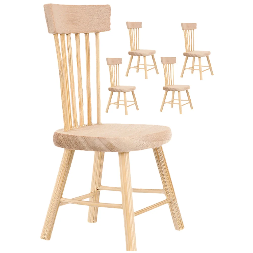 

5 Pcs Chairs Dollhouse Mini Wood Miniature Toy Furniture Accessories Wooden Decor
