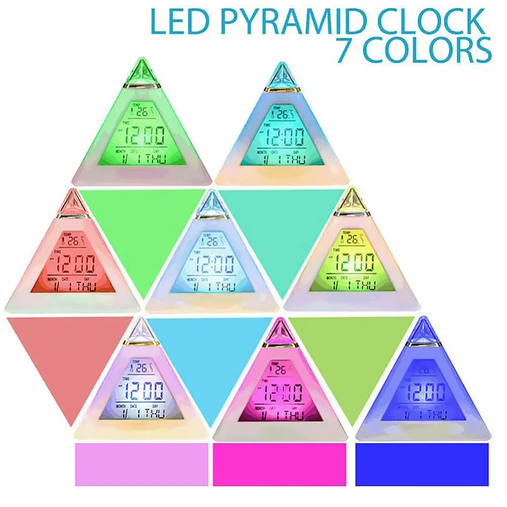 

Home Decor LED Digital Alarm Clock Triangle 7 Colors Temperature Week Display Home Decor