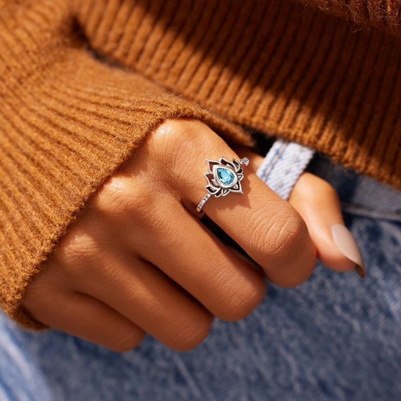 925 Silver Vintage Lotus Rings For Women Girls Cuff Ring Promise Silver Ring Flower Of Paradise Rings Jewelry Gifts Bague Femme 2