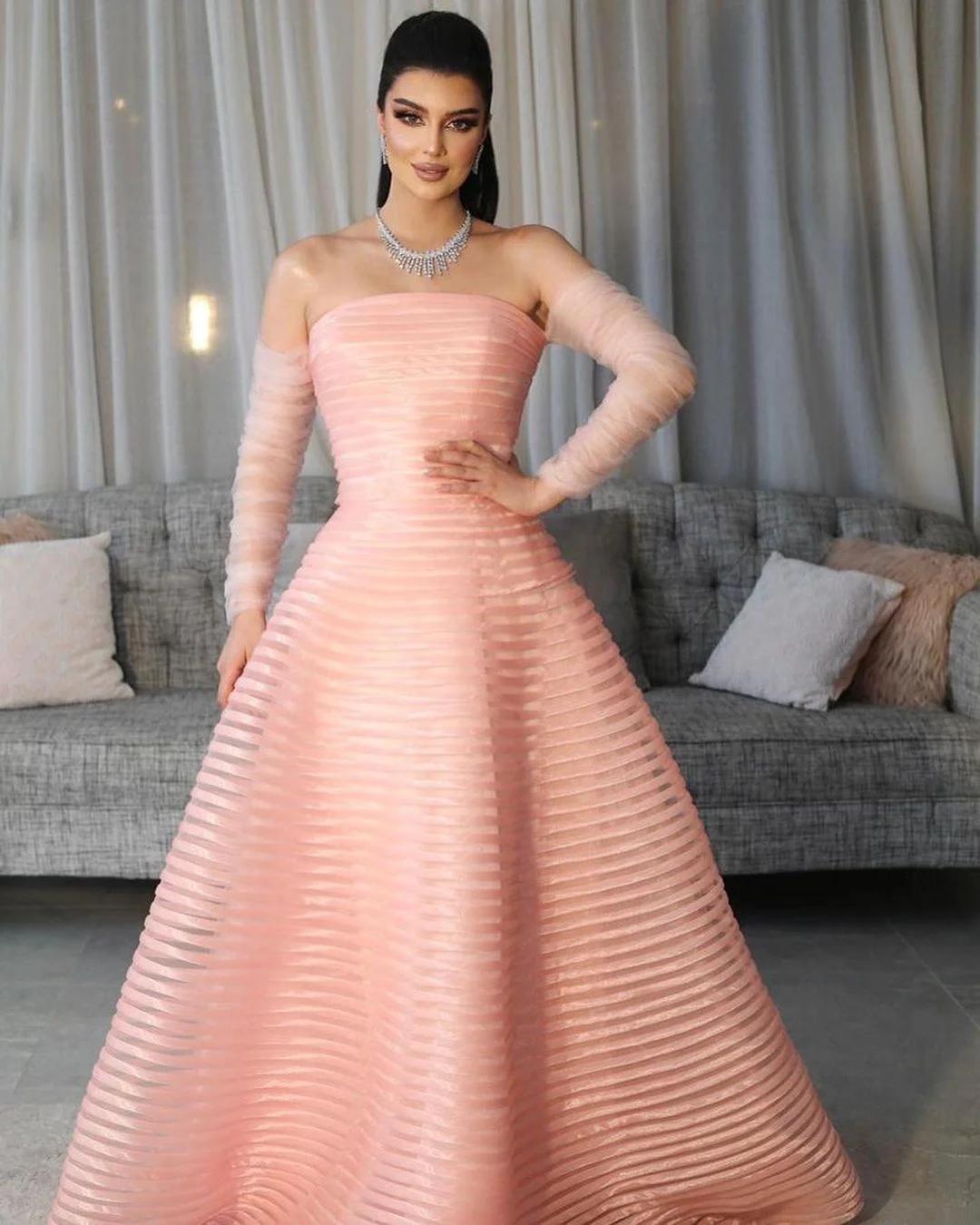 

Женское длинное вечернее платье Дубай, розовое платье трапециевидной формы с драпировкой и оборками, платье для выпускного вечера в стиле Саудовской Аравии, 2023