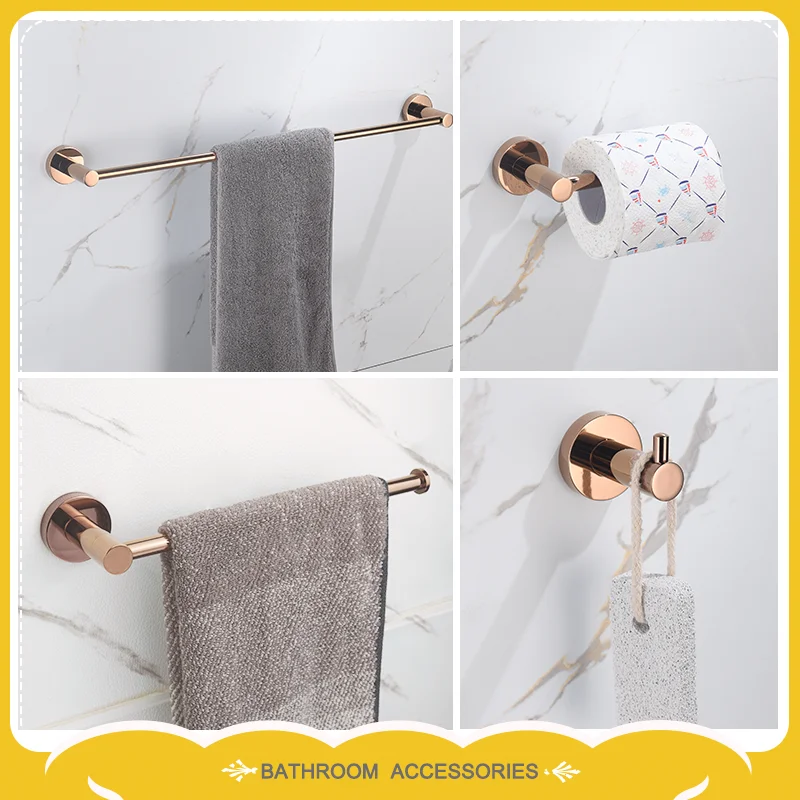 

Towel Bar Rack Toilet Paper Holder Stainless Steel Bathroom Accessories Sets Wall Coat Hook Hanger Rose Gold