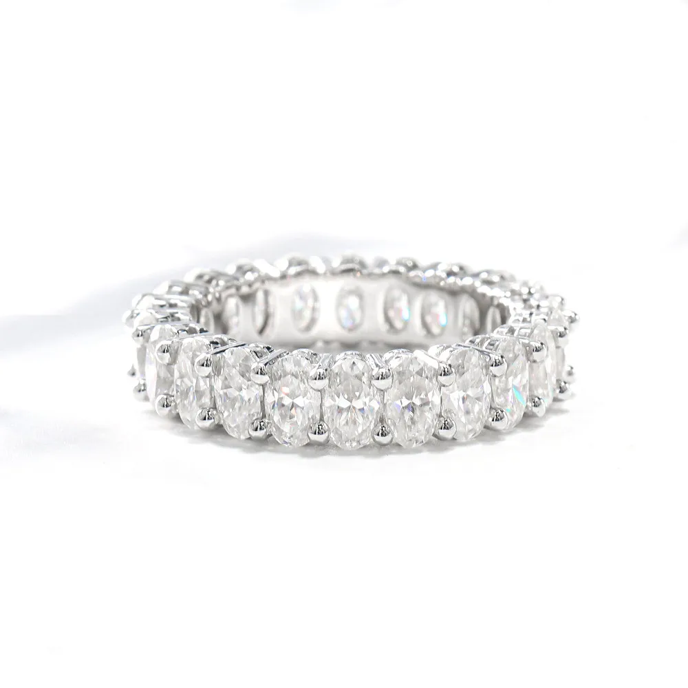 Shruno однотонное 14 к белое золото 2*3 мм овальная огранка муассанит обручальное