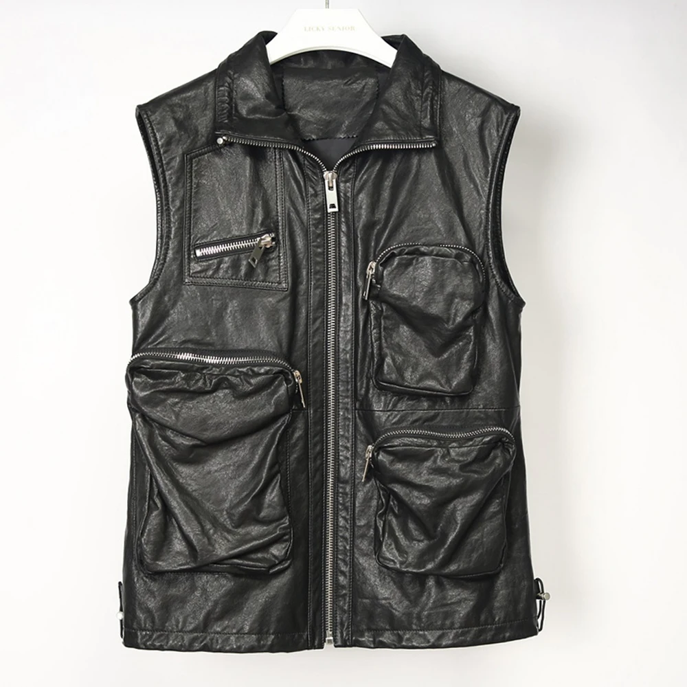 

2023 Women Thick Vegetable Tanned Sheepskin Leather Vest New Fashion motorcycle Outerwear