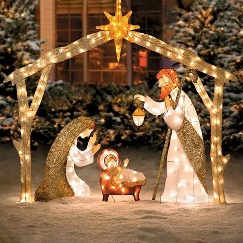 

Tinsel Nativity Scene Warm White Yard Plane Painting for Easter Christmas Outdoor Yard Garden Home Decorations Event Decoration