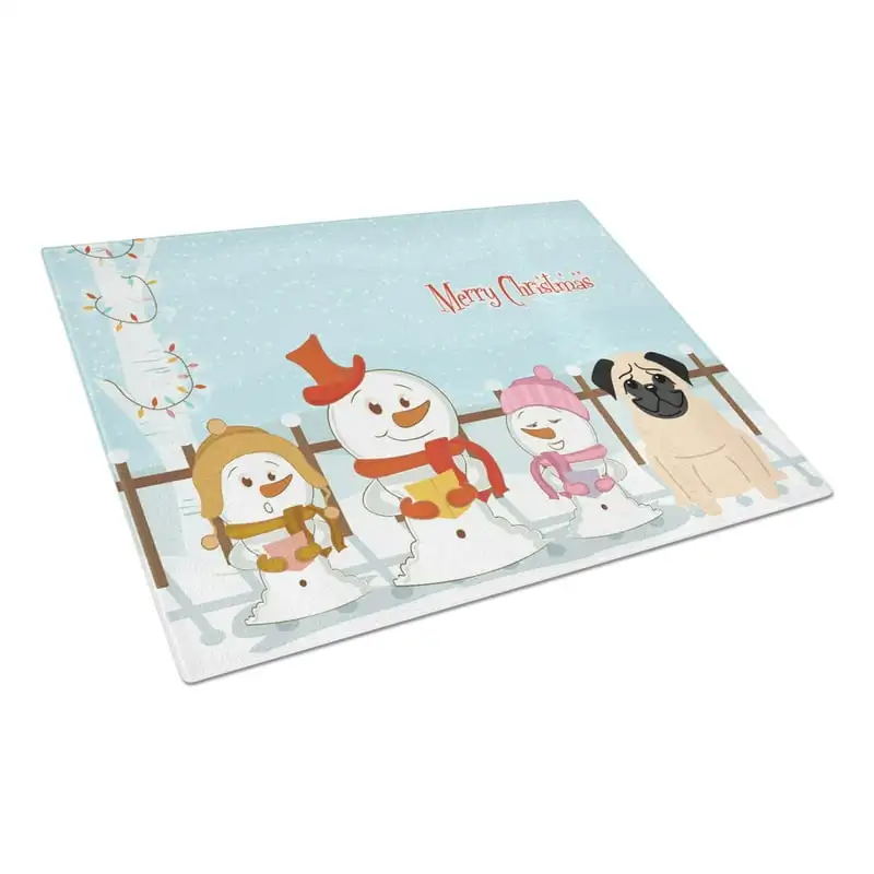 

Treasures Merry Christmas Carolers Pug Fawn Glass Cutting Board Large
