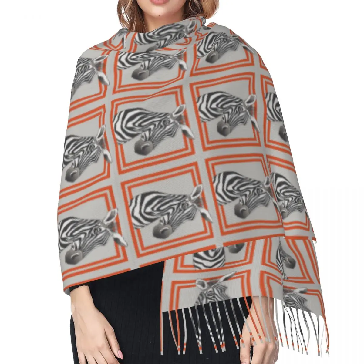 Женский шарф с рамкой Зебра мягкий роскошный модный универсальный осенне-зимний