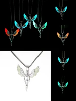new fluorescent angel wings goddess guardian necklace hip hop street cool luminous luminous wings necklace pendant