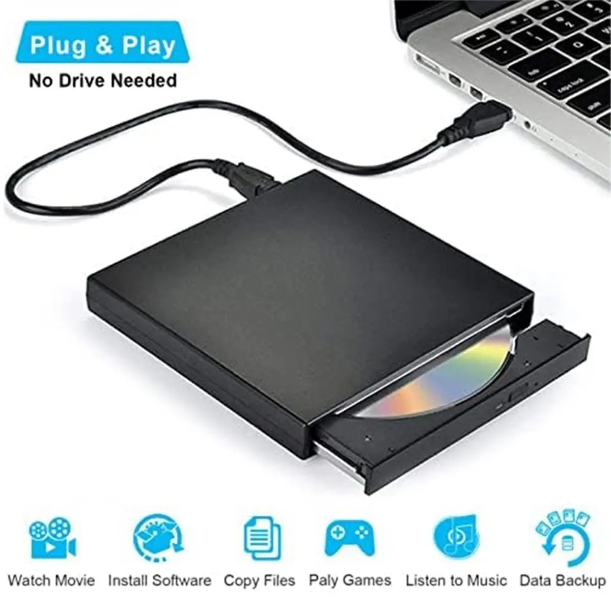 Фото [VALUE PACK] Внешний оптический DVD-привод USB 3.0 для записи Blu-Ray, проигрыватель/записыватель BD-RE/ROM, 3D Blu-Ray плеер для / OS №3