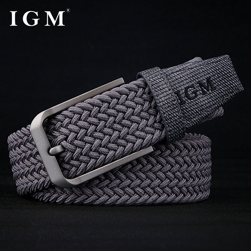 yingmaiMen's Canvas Woven Belt Non-Hole Elastic Elastic Belt Men's Young Casual Military Training Pants with Fashion Pin Buckle
