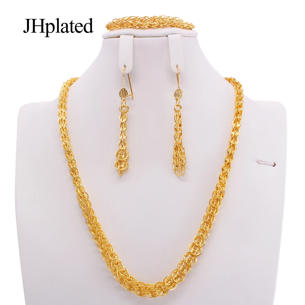 

Африканская мода позолоченное ожерелье серьги браслет свадебные Роскошные Ювелирные изделия Подарки Ювелирные наборы для женщин цепочка 45 см