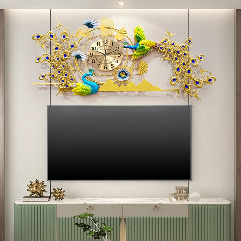 Large 3d Decorative Watch Wall Home Design Unusual Peacock Luxury Big Watch Wall Electronic Orologio Da Parete Home Decor images - 6