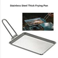 outdoor camping stainless steel thickened frying pan picnic beef frying pan with removable handle