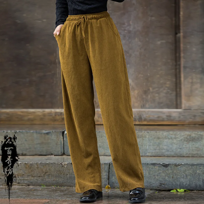 

Зимние теплые прямые брюки, женские вельветовые корейские винтажные плотные брюки с высокой талией, женские кофейные черные однотонные повседневные брюки