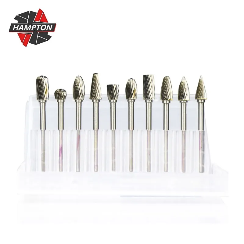 

HAMPTON 10pc 3mm Shank Carbide Milling Cutter Rotary Tool Burr Single Double Cut For Dremel Rotary Tools Electric Grinding