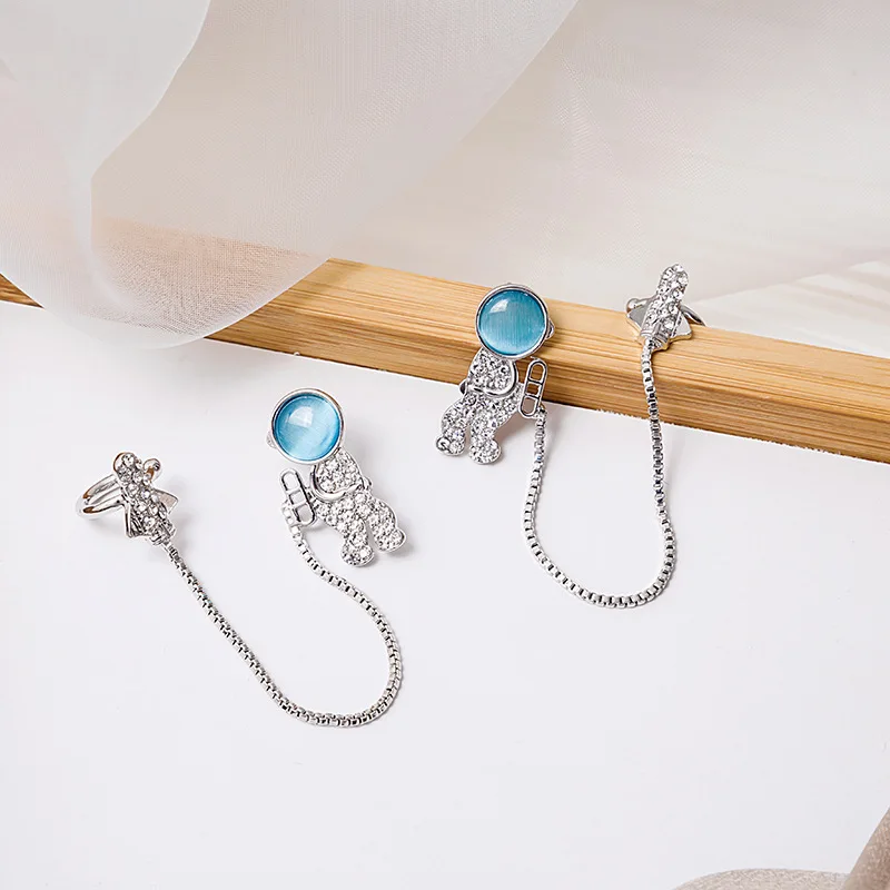 

earrings for women 2022 Silver needle earrings new trendy spaceman ear clip blue zircon ear clip without ear hole