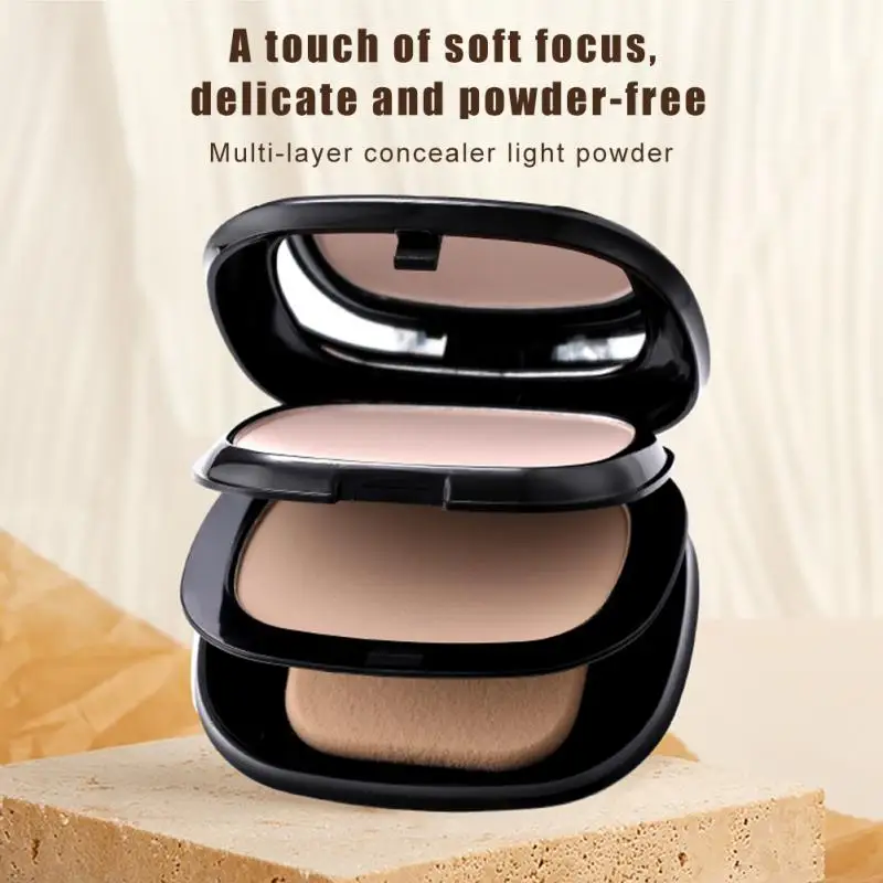 

Double Layer Pressed Powder Oil Control Foundation Full Coverage Concealer Nature Light Breathable Powder For Women Cosmtic