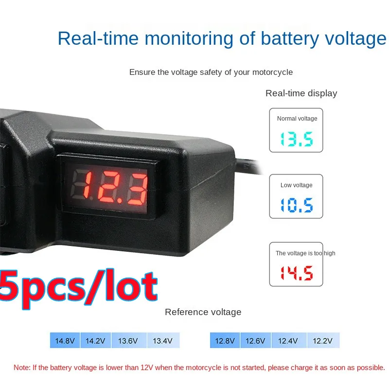 

5pcs/lot Motorcycle Modification Dual USB Charging Interface with Monitoring Voltmeter Usb5v 3.1A Charger