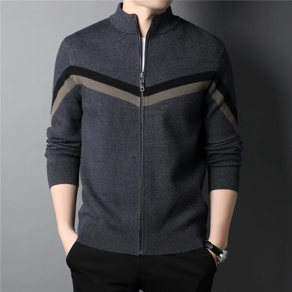 

Sweater Turtleneck Coat Men Clothing Warm Knitted Cardigan Autumn Winter New Arrivals Striped Pattern Zip Jacket Z2004